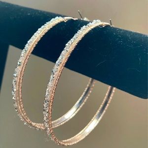 Rose Gold Tone Rhinestone Hoop Earrings
